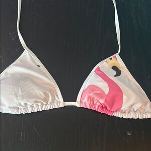 White and Pink Flamingo Bikini Top